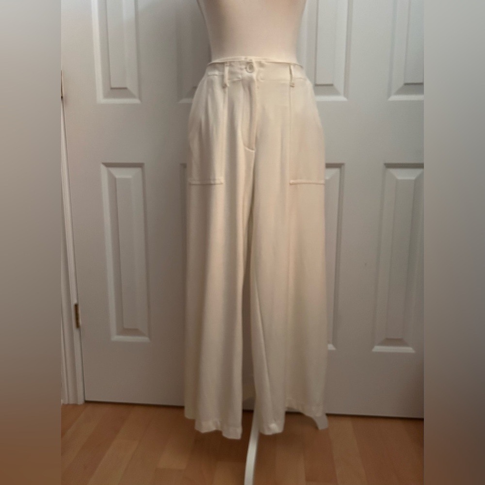 MAX STUDIO LONDON Women Elegant Cream Wide-Leg Pants, Size Small